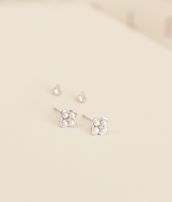 aretes de plata perla roseta