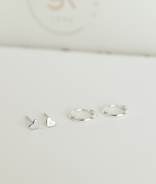 aretes minis de plata y argollas